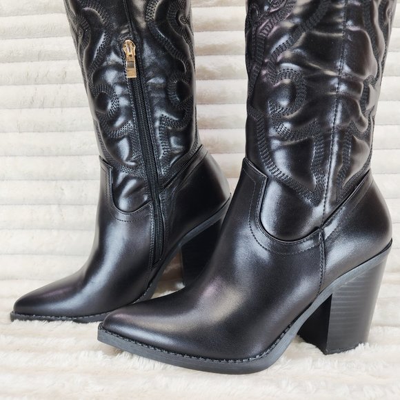 Electric Cowboy Jet Black Matte Western Knee High Cowgirl Boots Jet Black - Picture 12 of 15
